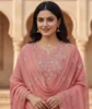 Maheshwari Silk Suit – Peach / Light Coral